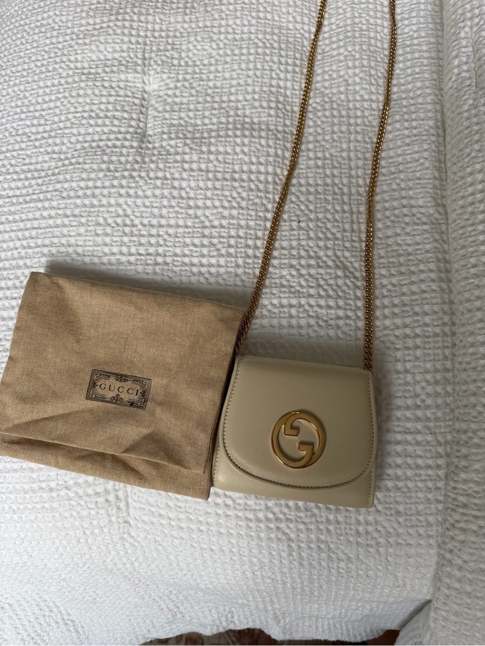 Gucci Cream Leather Mini Crossbody with Gold Chain